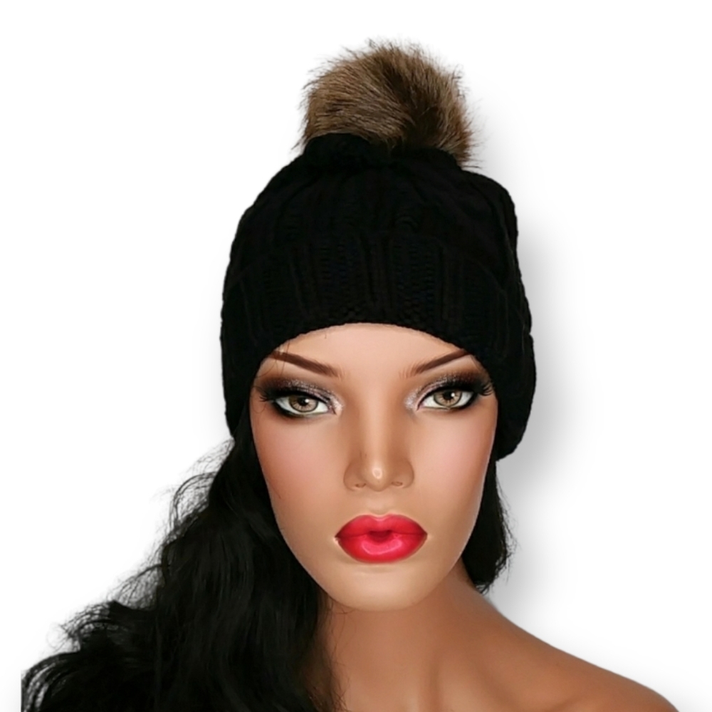 Black Cable Knit Beanie